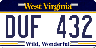 WV license plate DUF432