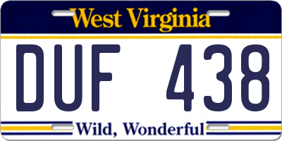WV license plate DUF438