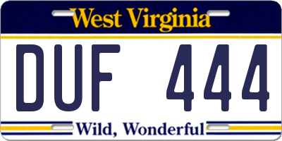 WV license plate DUF444