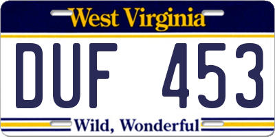 WV license plate DUF453