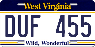 WV license plate DUF455