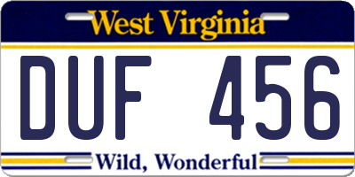 WV license plate DUF456
