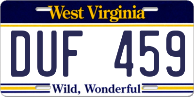 WV license plate DUF459