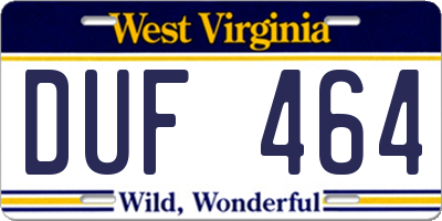 WV license plate DUF464