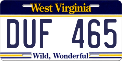 WV license plate DUF465
