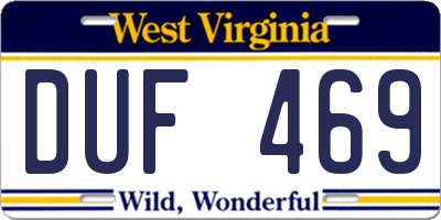 WV license plate DUF469