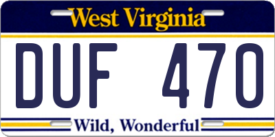 WV license plate DUF470