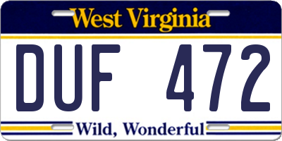 WV license plate DUF472