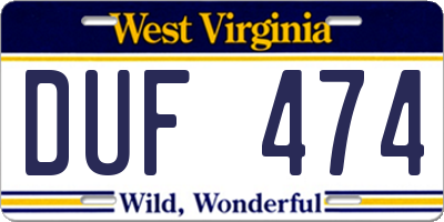 WV license plate DUF474