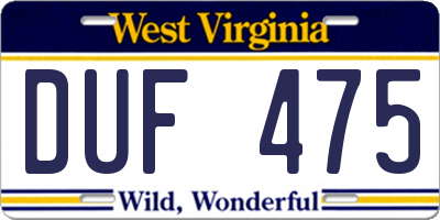 WV license plate DUF475