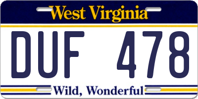 WV license plate DUF478