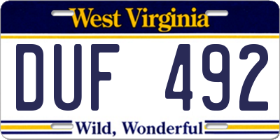 WV license plate DUF492
