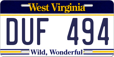 WV license plate DUF494