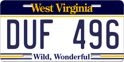 WV license plate DUF496
