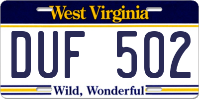 WV license plate DUF502