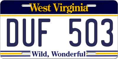 WV license plate DUF503