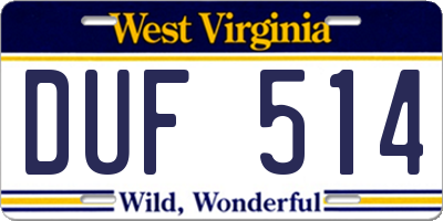 WV license plate DUF514