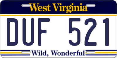 WV license plate DUF521