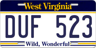 WV license plate DUF523