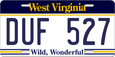WV license plate DUF527