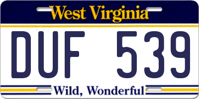 WV license plate DUF539