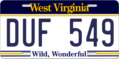 WV license plate DUF549