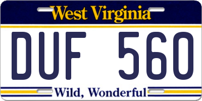 WV license plate DUF560