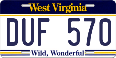 WV license plate DUF570
