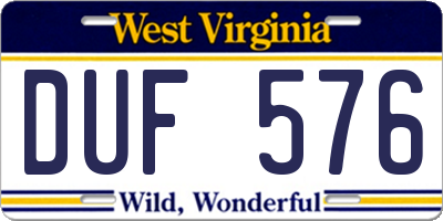 WV license plate DUF576