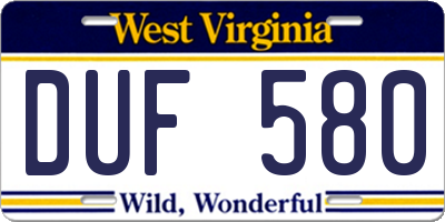 WV license plate DUF580