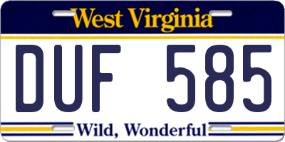 WV license plate DUF585