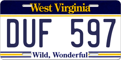 WV license plate DUF597