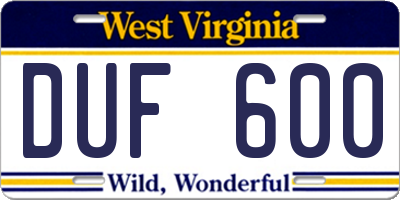 WV license plate DUF600