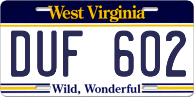 WV license plate DUF602