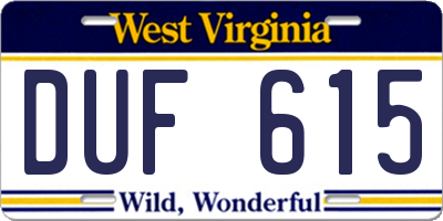 WV license plate DUF615