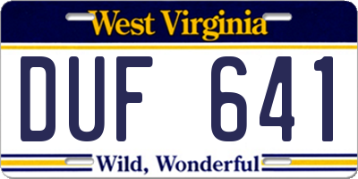 WV license plate DUF641