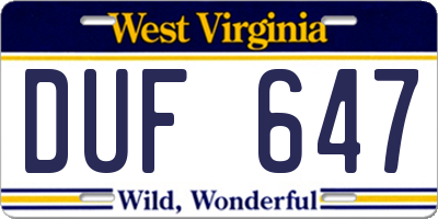 WV license plate DUF647