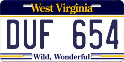 WV license plate DUF654