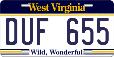 WV license plate DUF655
