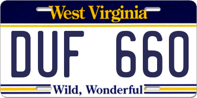 WV license plate DUF660