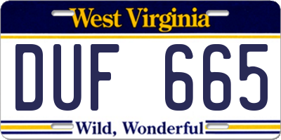 WV license plate DUF665