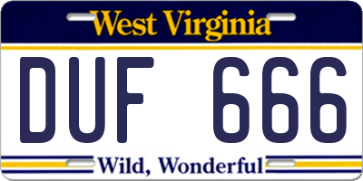 WV license plate DUF666