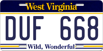 WV license plate DUF668