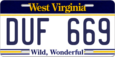 WV license plate DUF669