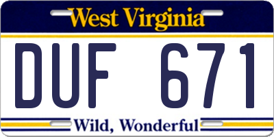 WV license plate DUF671
