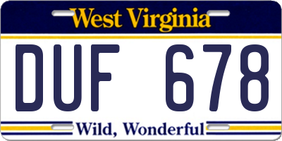 WV license plate DUF678