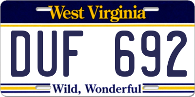 WV license plate DUF692