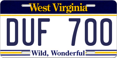 WV license plate DUF700