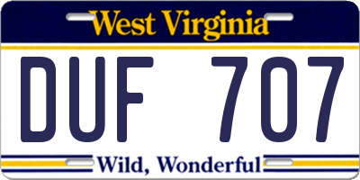 WV license plate DUF707