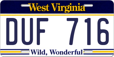 WV license plate DUF716